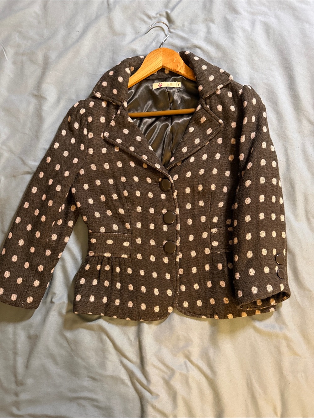 Tulle Brown Blazer Jacket with Pink Polka Dots